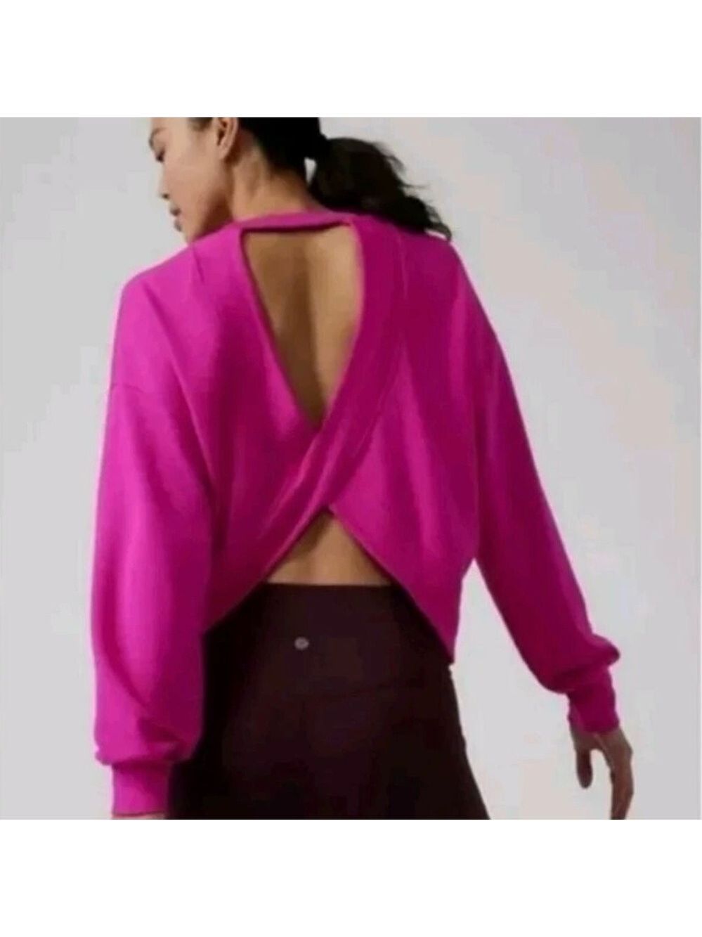 Athleta Savasana Twist Back Sweatershirt, Electric Pink, Size Medium